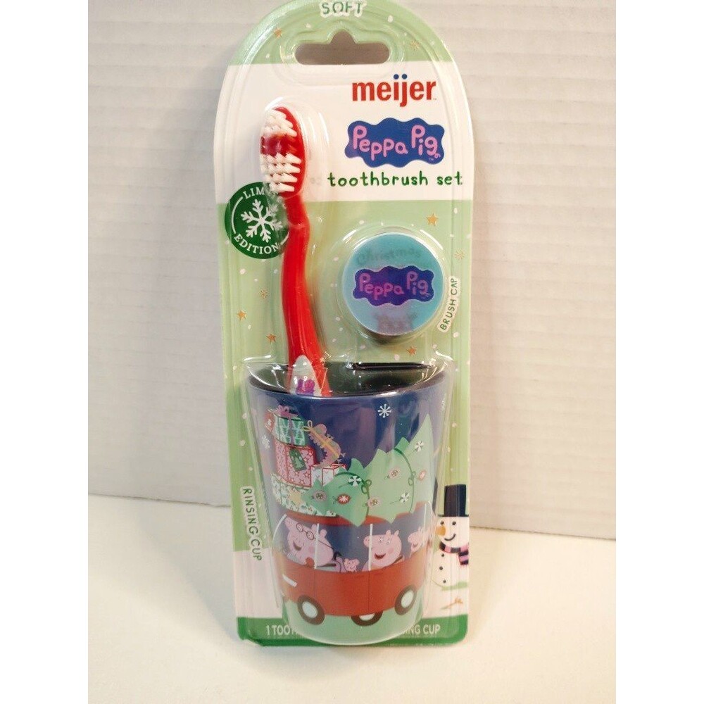 meijer Peppa Pig Soft Bristles Kids Toothbrush Set w/ Rinsing Cup & Cap Red